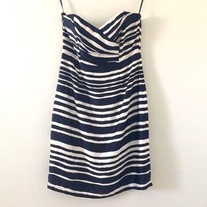 White and navy colored striped short dress, H&M